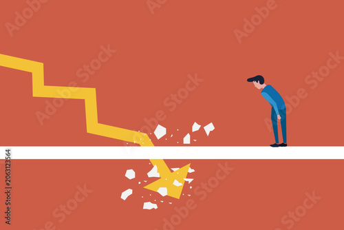 Obraz na plátně Financial crisis, recession, depression vector concept with downward graph