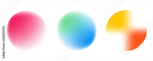 Set color circle gradient noise gradation. Abstract colorful watercolor blur mesh on isolated transparent background. Circle shape png.