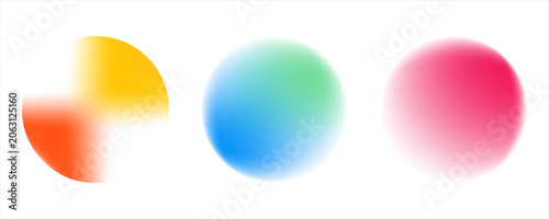 Set color circle gradient noise gradation. Abstract colorful watercolor blur mesh on isolated transparent background. Circle shape png.