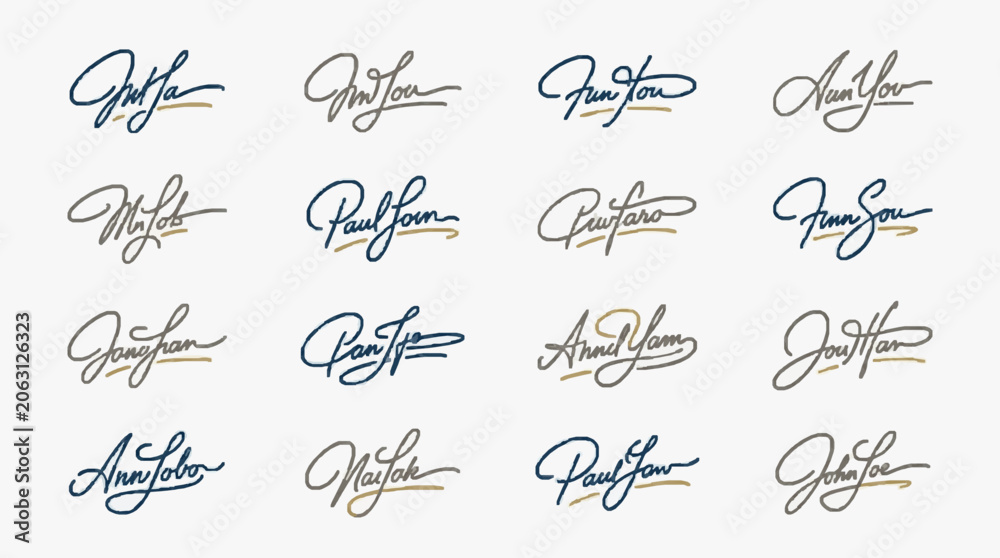 Εκτύπωση καμβά Collection of Fictional Signatures in Elegant Cursive Script.