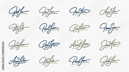 Photos Collection of Fictional Signatures in Elegant Cursive Script.