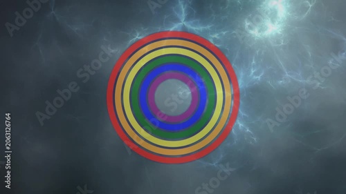 Abstract Multicolor Concentric Circles Pulsing on Dark Nebula Background