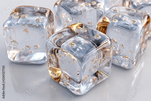 Sparkling Gold Leaf Ice Cubes Luxury Drink Decorations Clear Glass Ice Cubes with Gold Flakes