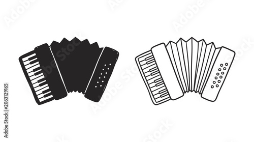 Cuadro en lienzo Accordion Instrument Black And White Line Art Silhouette On White Background