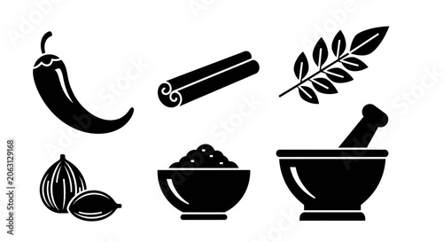 Cooking Ingredients Icon Set Spice Bowl Herbs Seasoning Culinary Symbols