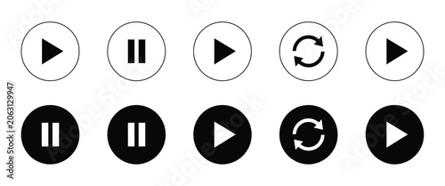фотографія Media control icons set, playback buttons play pause skip replay track navigation symbols for web and mobile UI interface design
