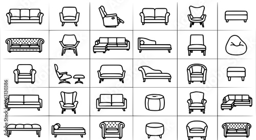 Fotografía Sofa Couch Settee and Chair Vector Icon Set for Furniture and Interior Design