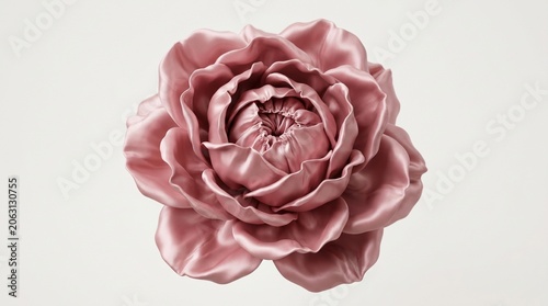 Elegant Dusty Rose Peony Flower Made of Soft Silk Fabric Isolated on White Background