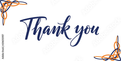 Photos "Modern 'Thank You' Greeting with Colorful Swirl Corners - Playful Typography De