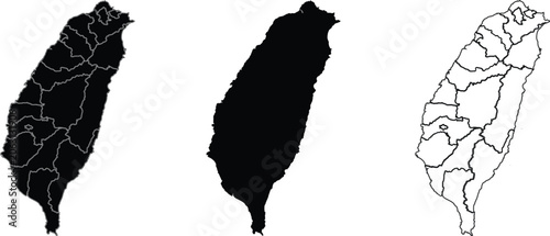 Taiwan Maps Collection with Administrative and Outline Vector Illustrations