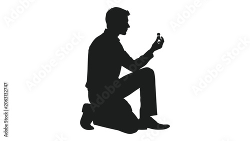 Cuadro en lienzo Man proposing silhouette against a white background a romantic gesture in black