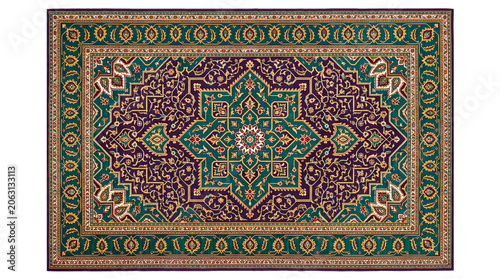 Persian rug ornate floral pattern, isolated on transparent background, png