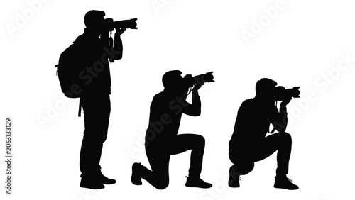 Εκτύπωση καμβά Photographers With Cameras Silhouette Against White Background photographer phot