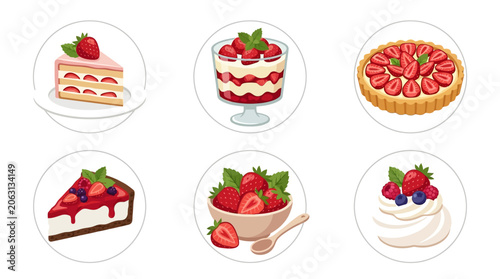 Photos Delicious Strawberry and Berry Dessert Illustrations Set