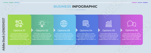 Fotografie Business Infographic with Six Options - Colorful Workflow Steps with Icons for P