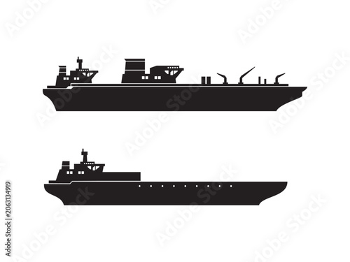 Vector set illustration of oil tanker ship icons. Simple transport silhouette icon design collection.