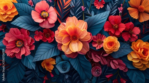 Flowers reimagined through geometric art, a modern twist on botanical beauty, vibrant and mesmerizing