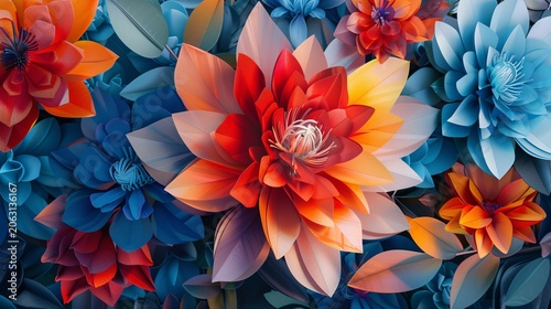 Flowers reimagined through geometric art, a modern twist on botanical beauty, vibrant and mesmerizing