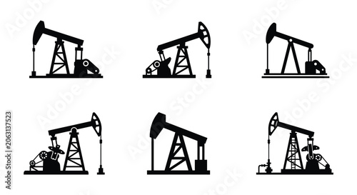 Fotografía Oil pump silhouettes black vector graphics on a white background