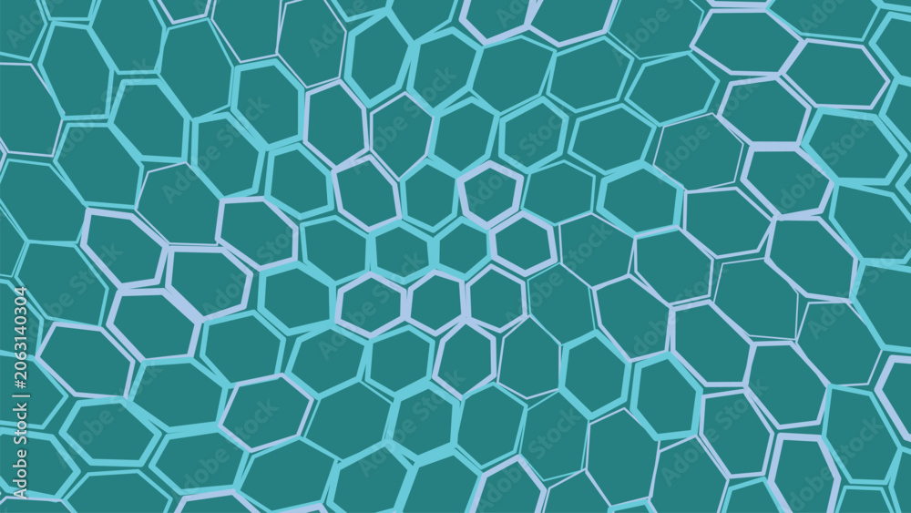 Obraz premium Abstract blue hexagon pattern with a wavy distorted effect on a dark green background