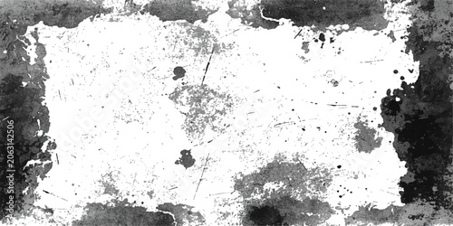 Schilderij op canvas Abstract grunge black background with ink and paint splatter texture, dirty vintage design pattern, vector illustration style frame wallpaper with spray, drip, and stain effects