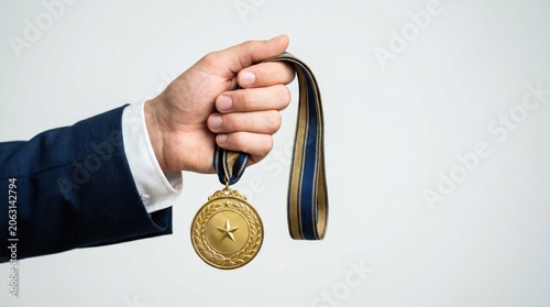 Winning Athlete Showing Gold Medal Achievement in Sports
