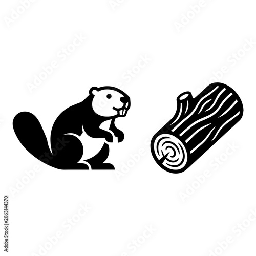 Obraz na płótnie Beaver animal and wooden log graphic icon set with wildlife ecosystem forestry