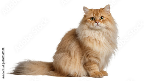 Obraz na płótnie Fluffy ginger Persian cat sitting and looking forward