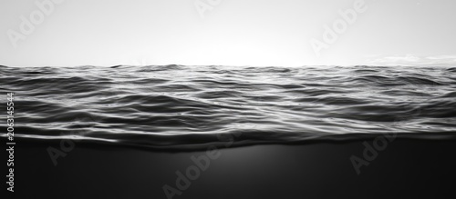 Serene Black and White Ocean: Calm Waves and Underwater Perspective