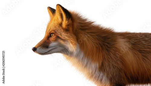 Red fox profile detailed fur texture alert ears, amber eyes