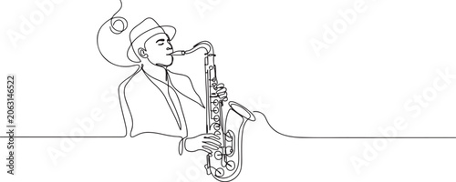 Canvas Print Continuous line drawing of a jazz musician playing the saxophone one line vector
