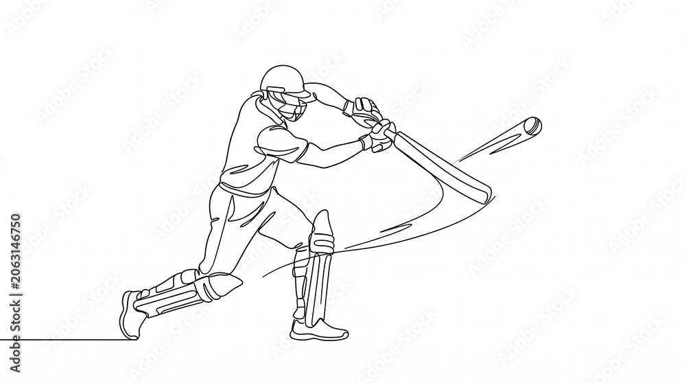 Obraz premium Continuous One Line Cricket Batsman Cover Drive Sports Banner