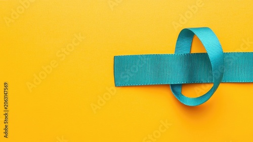 Teal Ribbon Loop Against Vibrant Yellow Textured Background