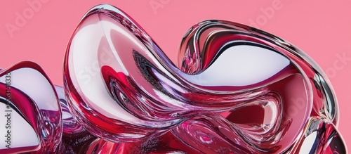Abstract Crimson Glass Sculpture: Fluid Forms Against Pink