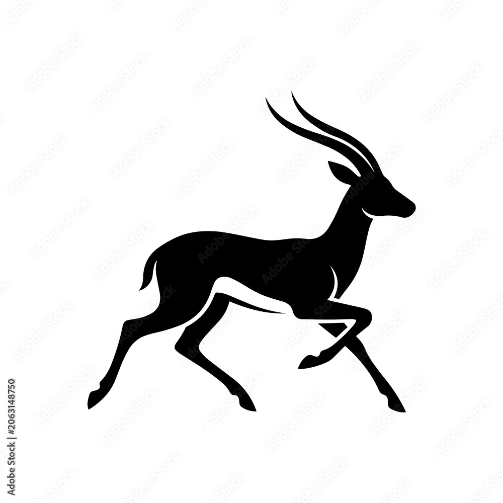 Fototapeta premium Running gazelle silhouette graphic vector design with silhouette, antelope