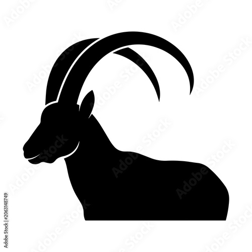 Quadro em tela Side profile silhouette of an ibex with large curved horns silhouette wildlife