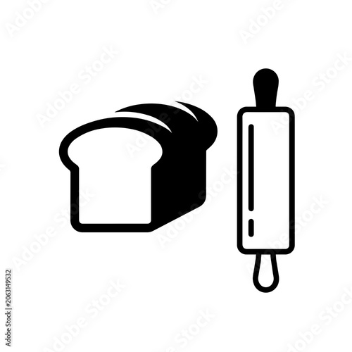 Fotografia Bread loaf and rolling pin kitchen icon vector with silhouette, breadstick