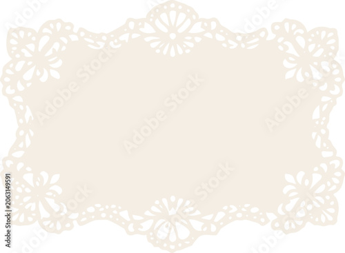 Fotografía Elegant beige lace frame with floral cutout ornament on transparent background,