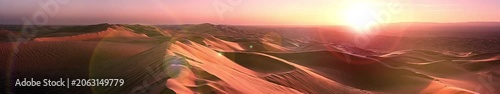 Desert Sand Dunes Panorama at Sunset, Golden Sahara Landscape Nature Animation, Widescreen Loop