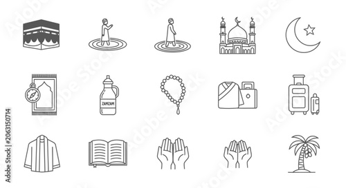 Ramadan icons set black and white line style