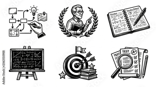 Business icons with various office tools.