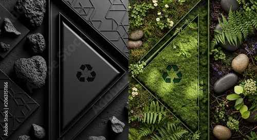 Recycling Symbol, Nature vs Industry, Green Energy Concept