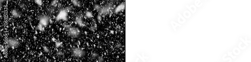 Canvas Print Heavy snow on black background, winter snowstorm with dense snowfall, christmas overlay