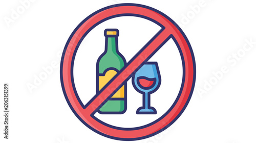 Public warning sign stating no alcohol allowed with a crossed wine bottle