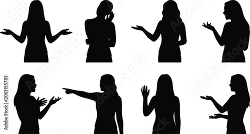 Fotografie Human gesture silhouettes showing expressive hand movements and body language fo