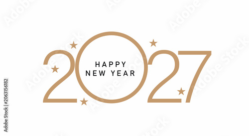 Canvastavla Happy new year 2027, celebration greeting card, new year card Gold text effect f