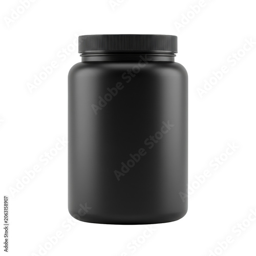 Sleek matte black cylindrical jar with a ribbed lid centered on a white studio background featuring soft diffused lighting concept of premium product branding