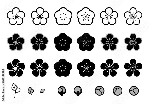 和風な梅の花のイラスト素材セット