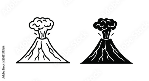 Black and white erupting volcanoes illustration