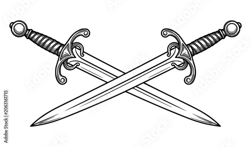 Foto Crossed Medieval Swords Vintage Weapon Illustration Isolated Decorative Design E
